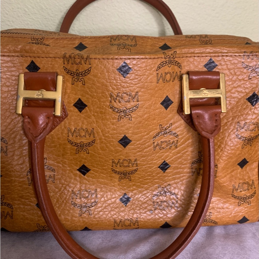 MCM Tan Satchel with Gold Accents - Picture 6 of 9